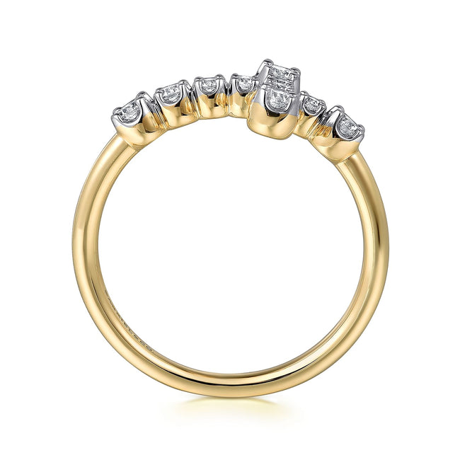 14K Yellow Gold Horizontal Diamond Cross Ladies Ring