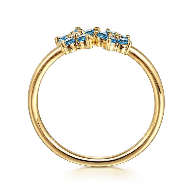 14K Yellow Gold Diamond And Blue Topaz Classic Ring