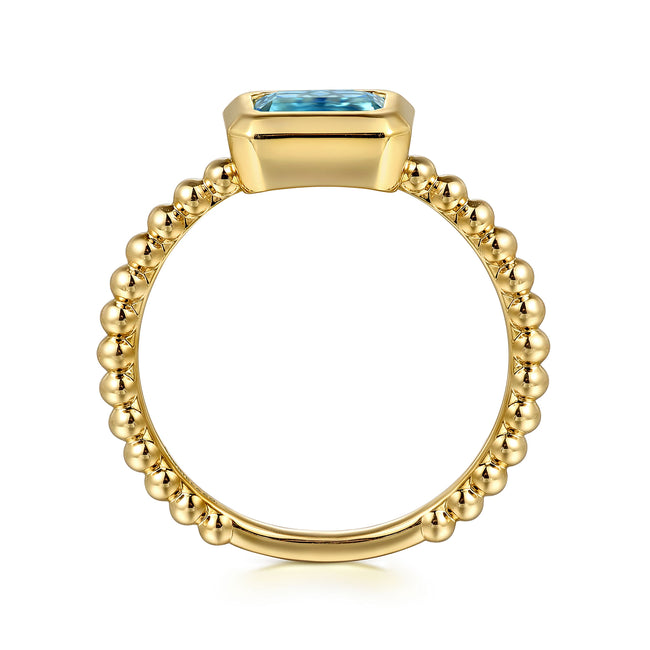 14K Yellow Plain Gold Bujukan And Blue Topaz Stackable Ring