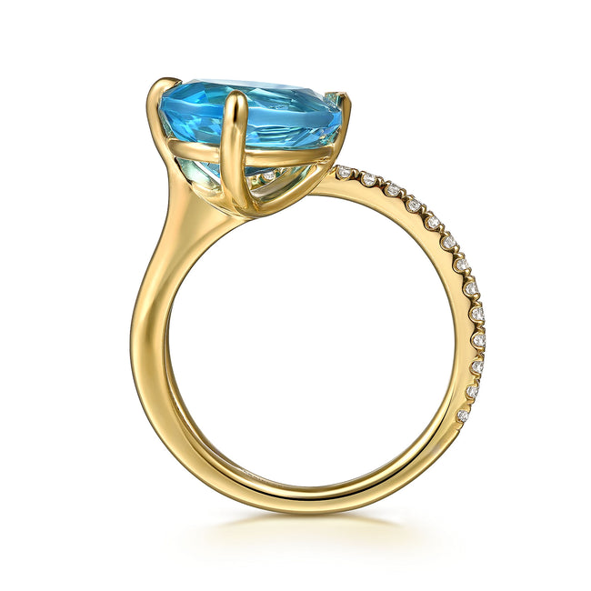 14K White & Yellow Gold Diamond and Blue Topaz Bypass Ring