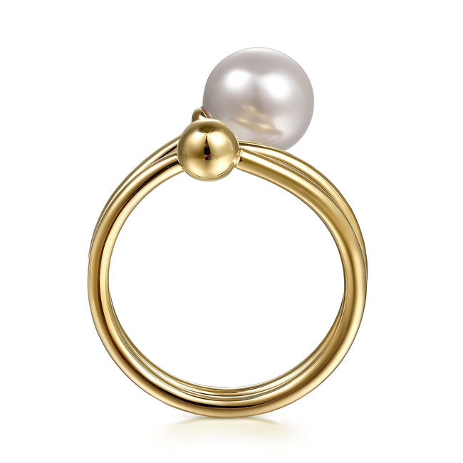 14K Yellow Gold Bujukan Beads and Pearl Bypass Ring
