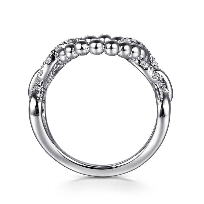 925 Sterling Silver Bujukan and White Sapphire Interlocking Link Ring
