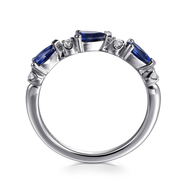14K White Gold Diamond and Pear Sapphire Ladies Ring