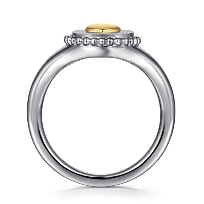 14K Yellow Gold & 925 Sterling Silver Bujukan Heart Medallion Ladies Ring