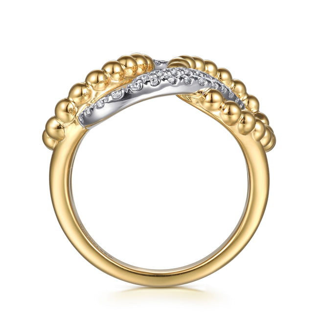 14K White & Yellow Gold Bujukan and Diamond Interlocking Link Ring