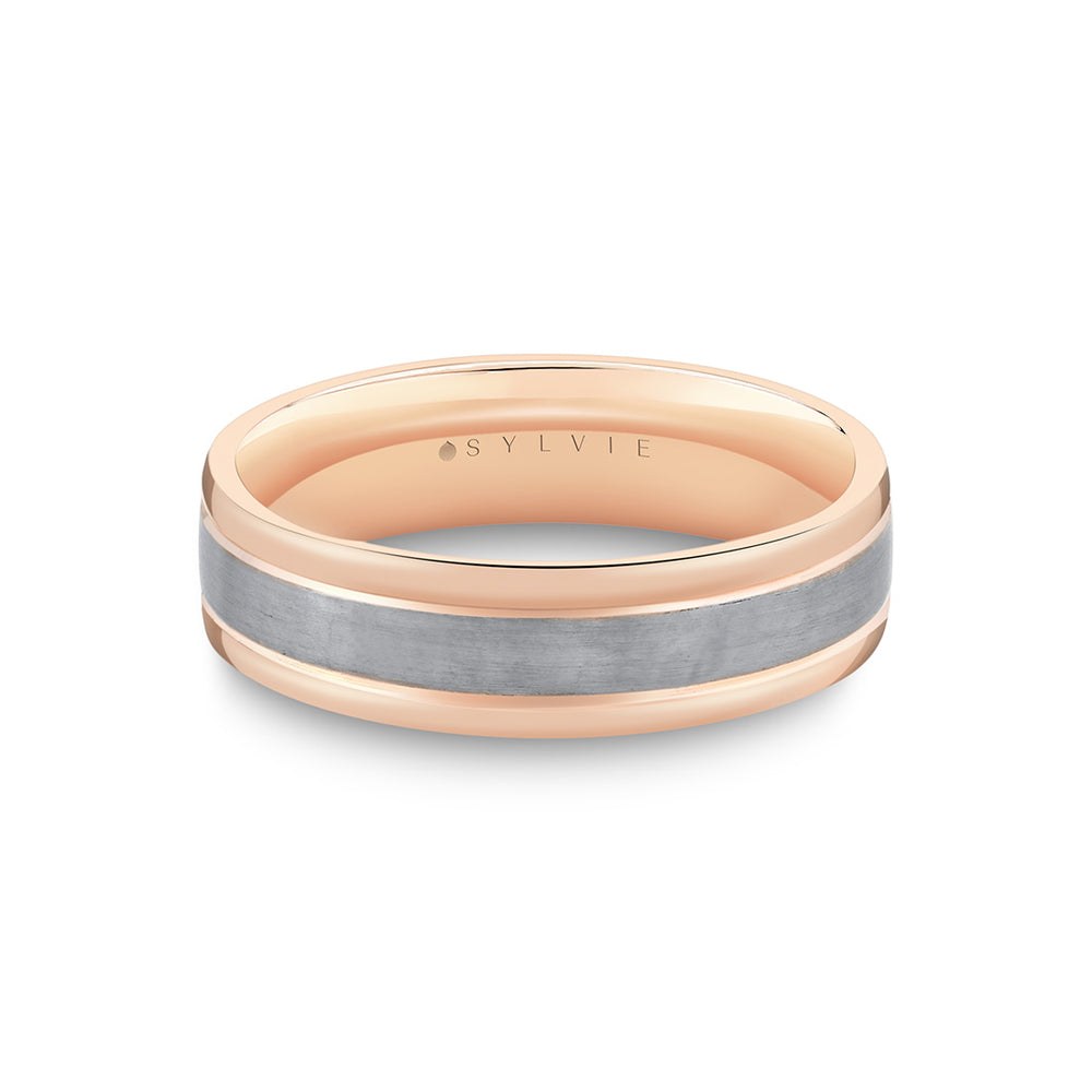 Sylvie Heritage Two Tone Men's Band with Brushed Grey Gold - Luis