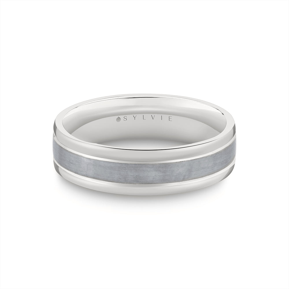 Sylvie Heritage Two Tone Men's Band with Brushed Grey Gold - Luis
