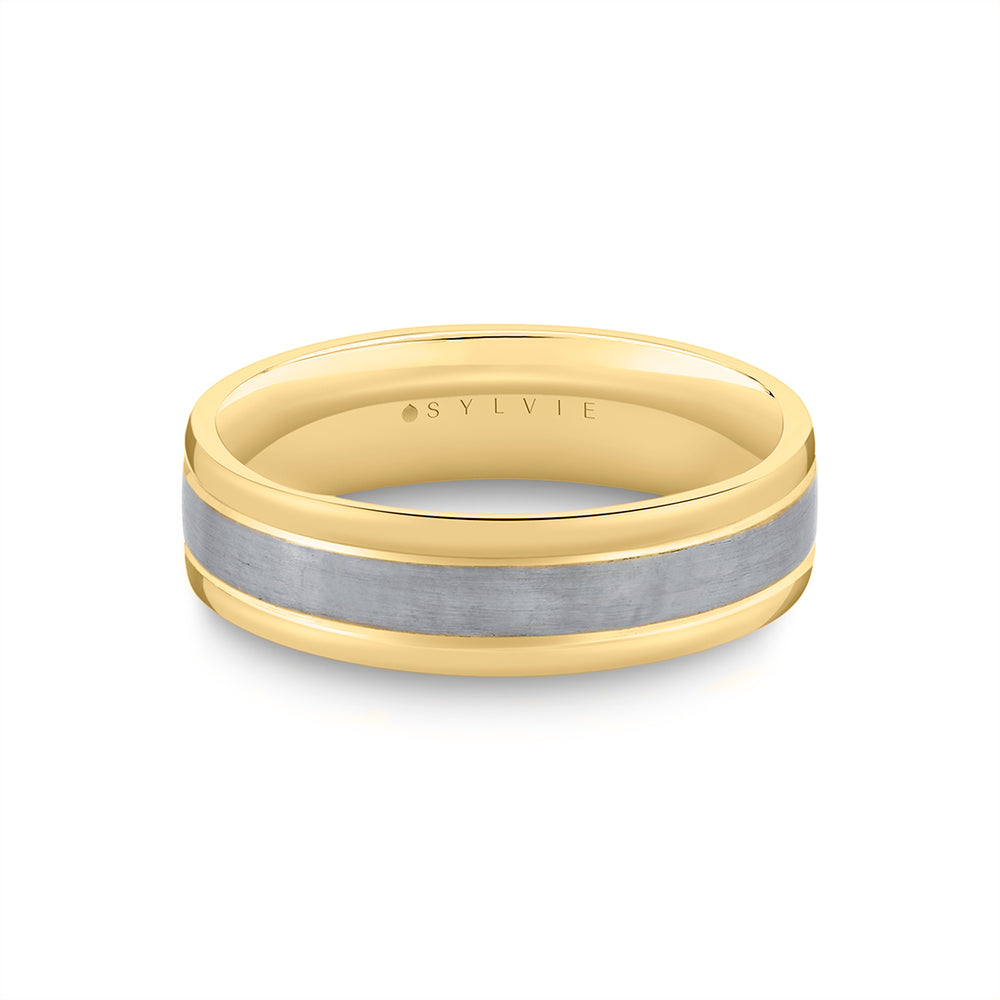 Sylvie Heritage Two Tone Men's Band with Brushed Grey Gold - Luis