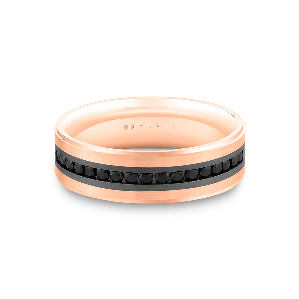Sylvie Heritage Two Tone Brushed Men's Band with Black Diamonds - Nathan