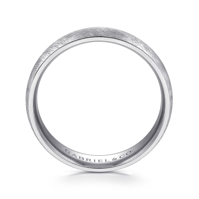 14K White Gold 6mm - Men's Wedding Band in Diamond Brush Finish