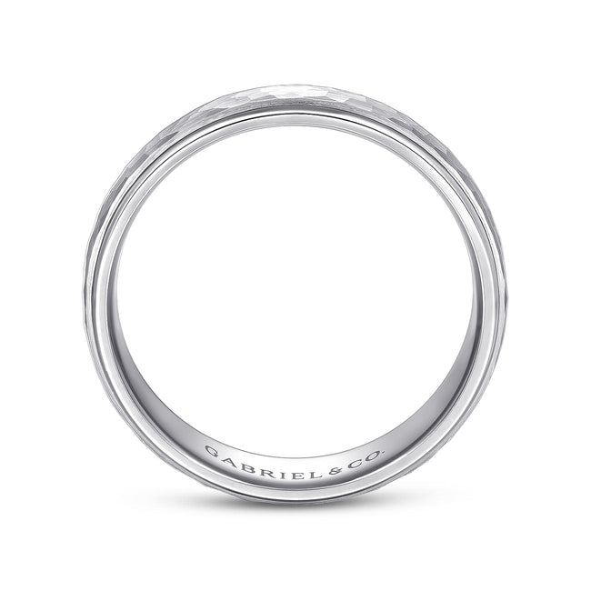 14K White Gold 6mm - Hammered Finish Men's Wedding Band