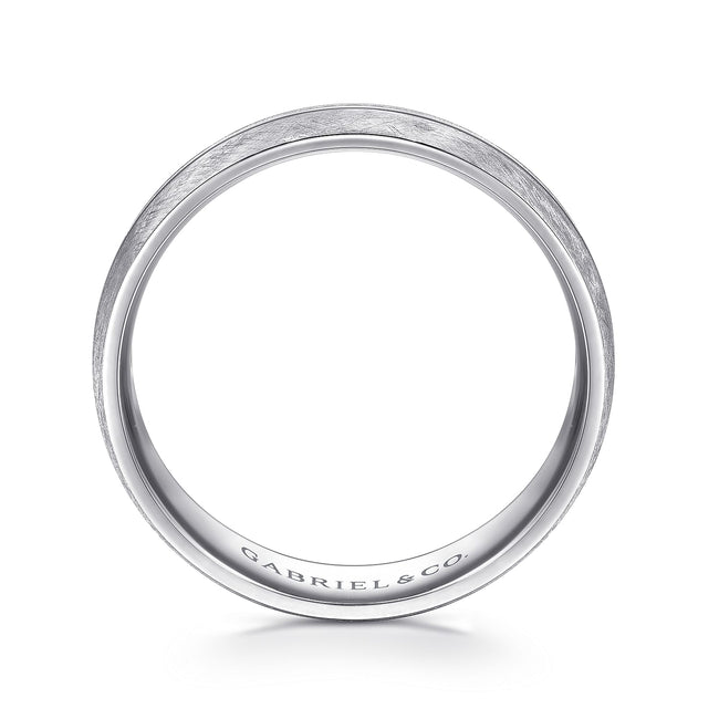 14K White Gold 6mm - Brushed Diamond Cut Men's Wedding Band