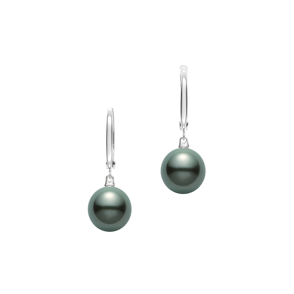 Black South Sea Cultured Pearl Drop Earrings in 18K White Gold