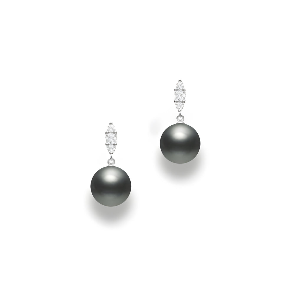 Morning Dew Black South Sea Cultured Pearl and Diamond Earrings