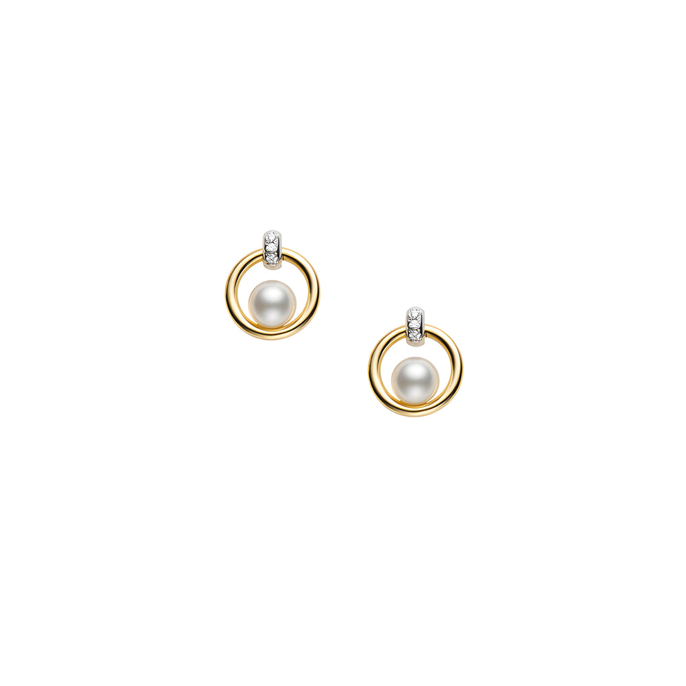 Akoya Cultured Pearl and Diamond Circle Earrings