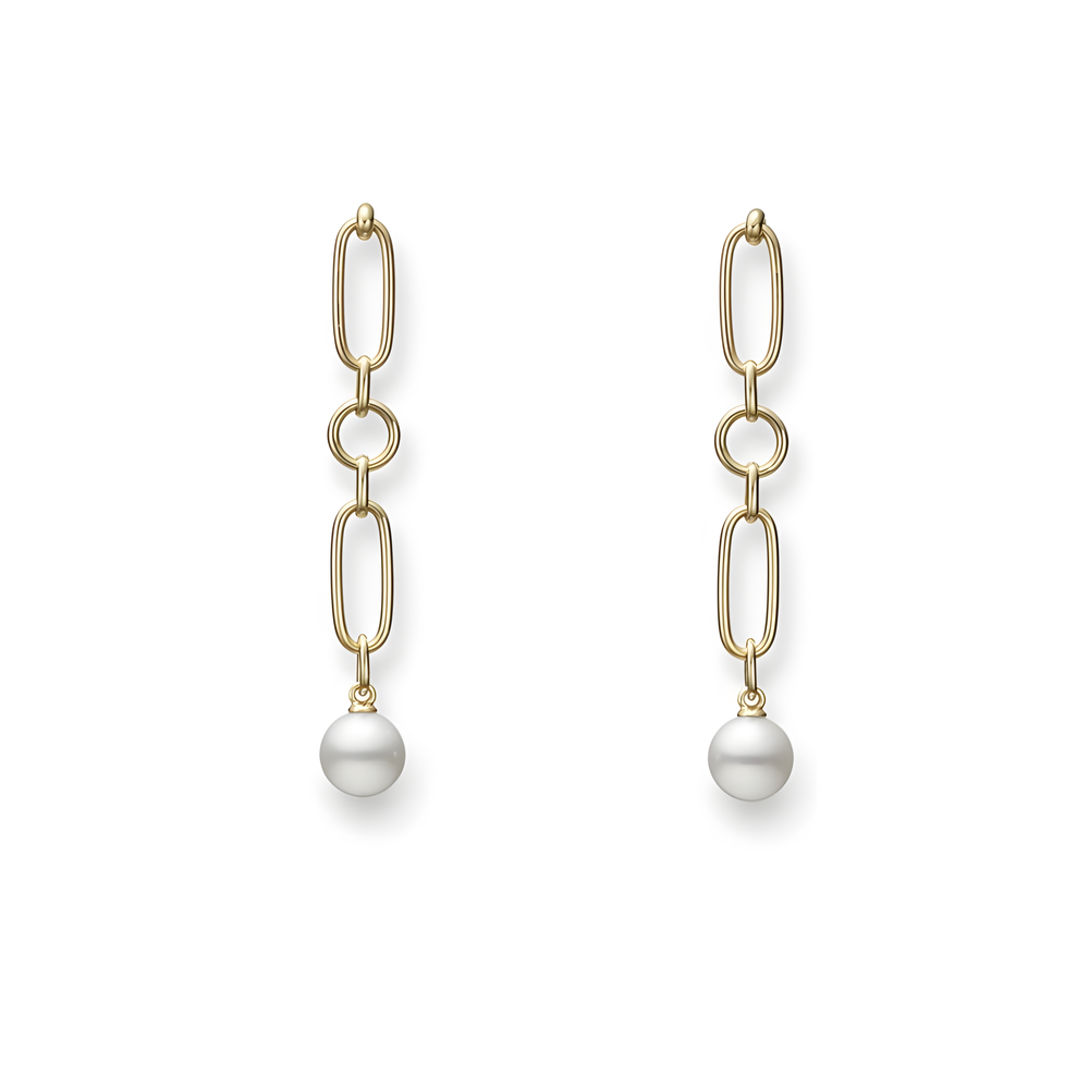 M Code Akoya Cultured Pearl Earrings in 18K Yellow Gold