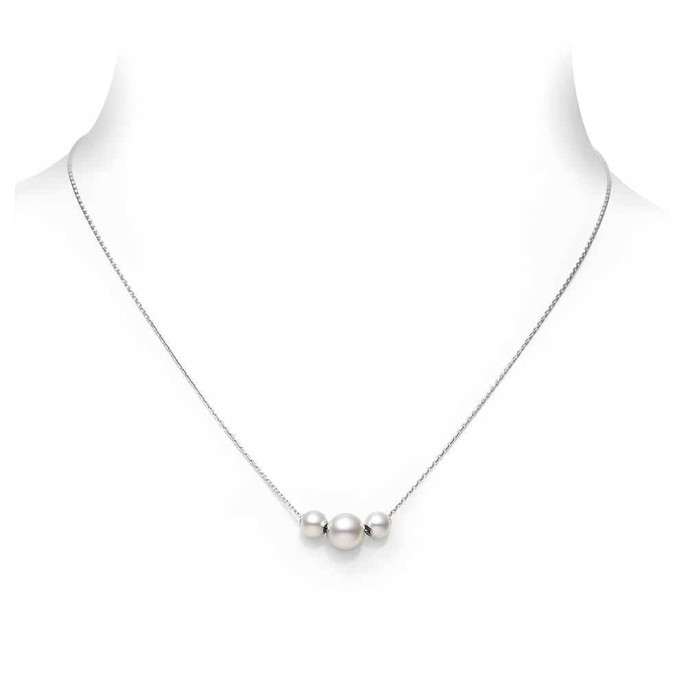 Pearls in Motion Akoya Cultured Pearl Necklace in 18K White Gold