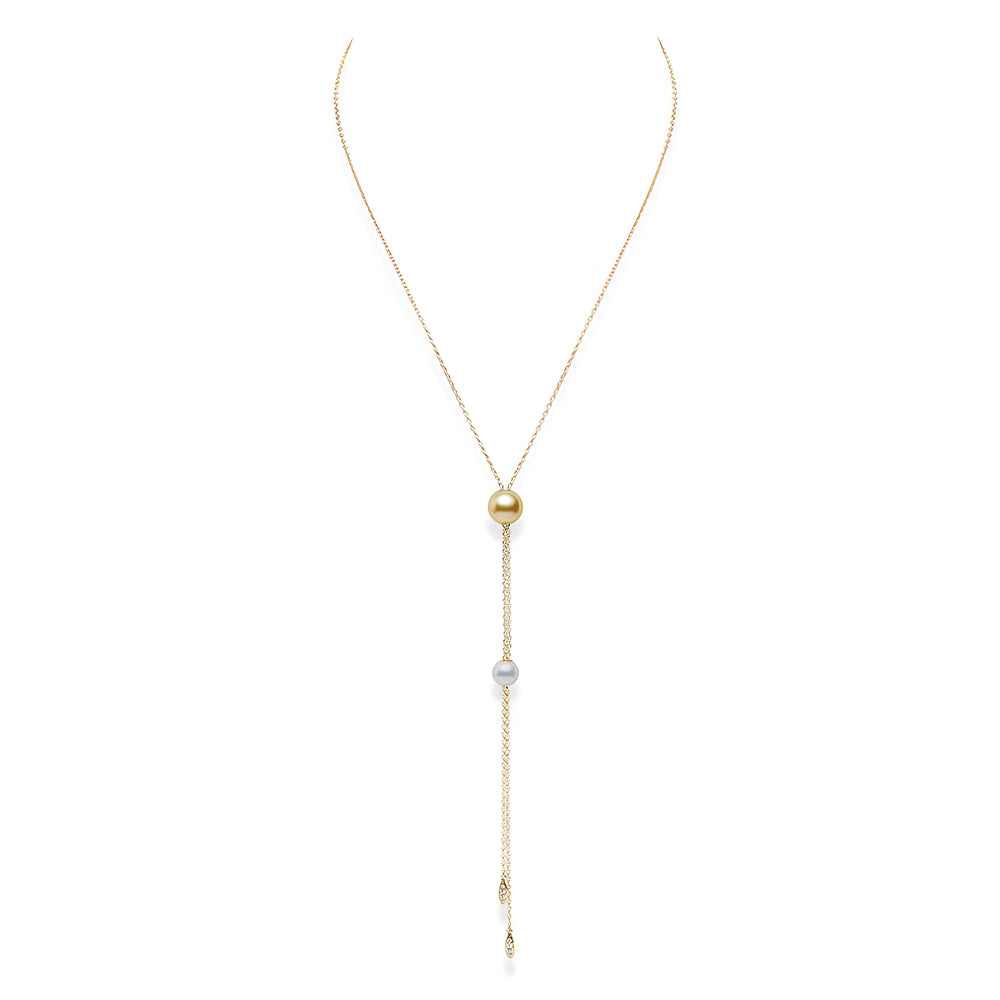 Pearls in Motion Akoya and Golden South Sea Cultured Pearl Pendant in 18K Yellow Gold