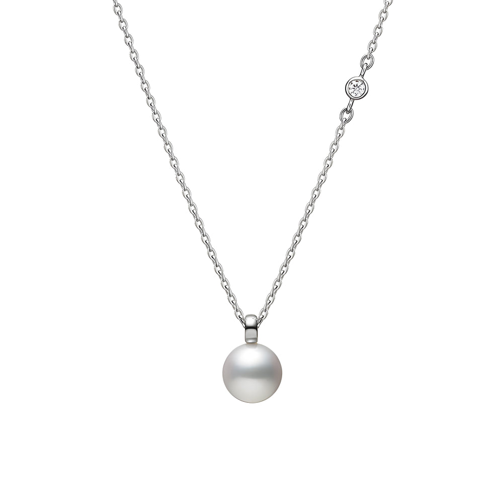 Akoya Cultured Pearl and Diamond Pendant in 18K White Gold