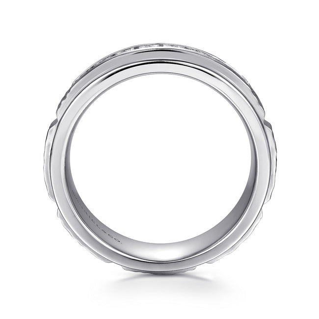 14K White Gold Diamond Men's Wedding Ring in Sand Blast Finish