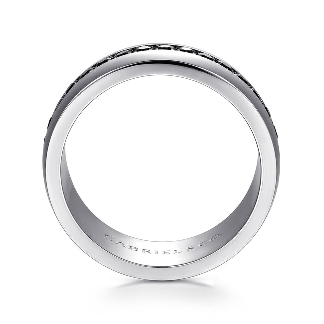 14K White Gold and Black Diamond Men's Band in High Polished Finish