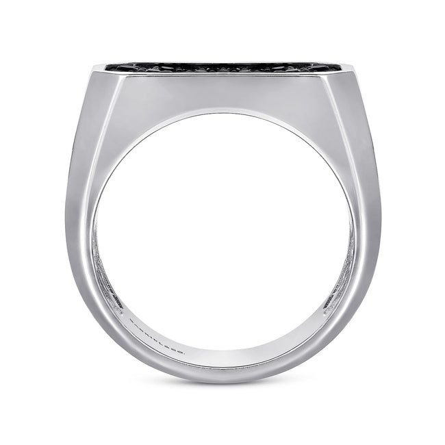 925 Sterling Silver Black Spinel Pavé Men's Ring in Sand Blast Finish