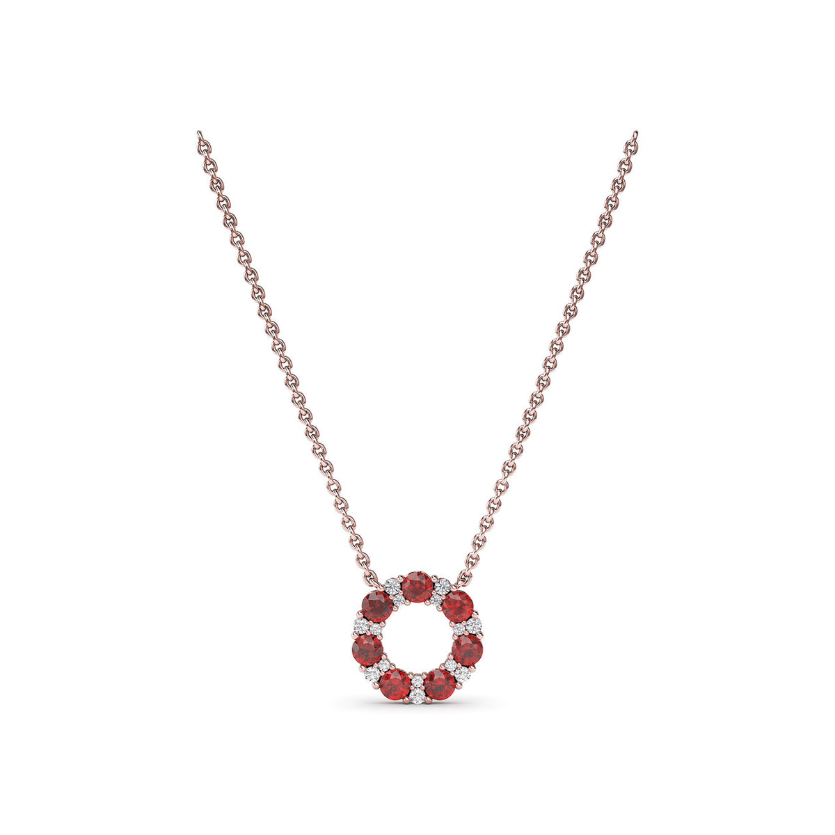 Shared Prong Ruby and Diamond Circle Necklace