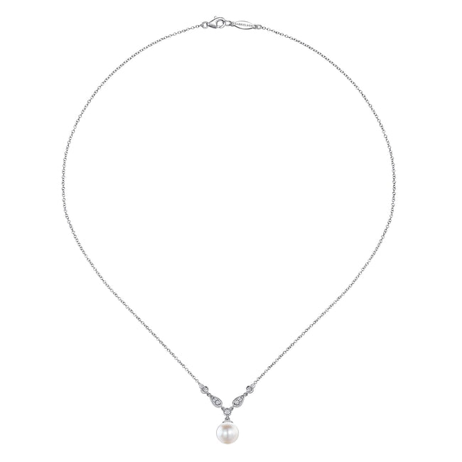 14K White Gold Cultured Pearl and Diamond Accent Necklace