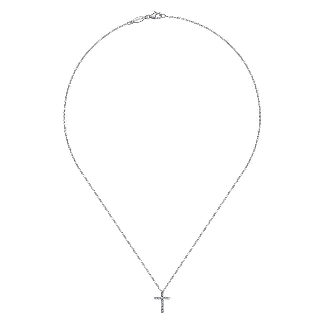 14K White Gold Diamond Cross Pendant Necklace