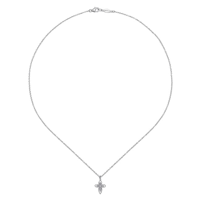 925 Sterling Silver Openwork Diamond Cross Necklace