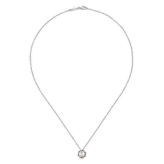 925 Sterling Silver Swirling Cultured Pearl Pendant Necklace