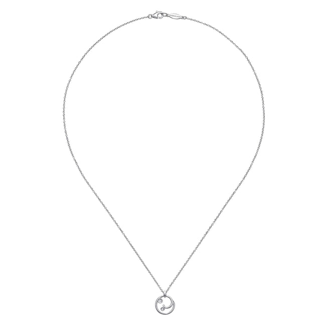 925 Sterling Silver Diamond Swirl Pendant Necklace