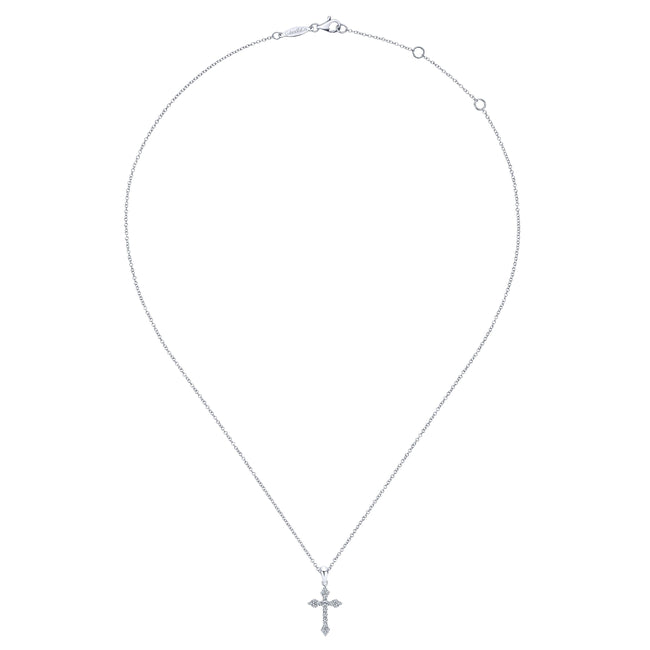 14K White Gold Diamond Cross Pendant Necklace