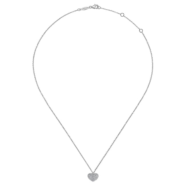 14K White Gold Pavé Diamond Encrusted Heart Necklace