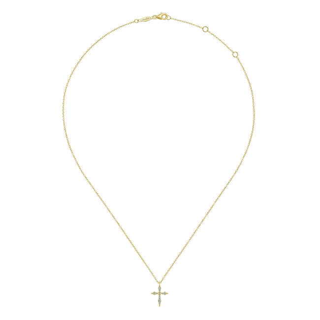 14K Yellow Gold Sculpted Diamond Cross Pendant Necklace