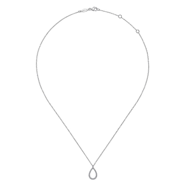 14K White Gold Teardrop Diamond Pendant Necklace