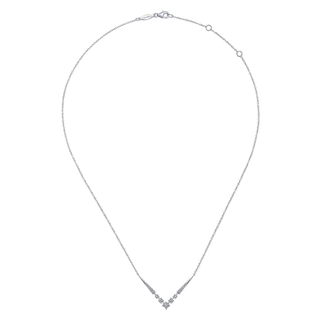 14K White Gold Diamond Chevron Necklace