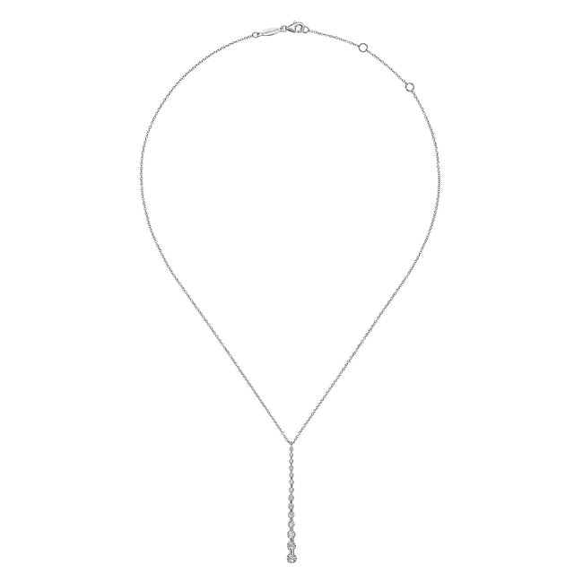14K White Gold Diamond Station Bar Pendant Necklace