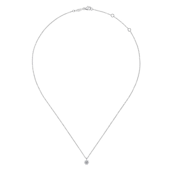 14K White Gold Diamond Flower Pendant Necklace