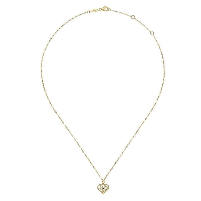 14K Yellow Gold Swirling Heart Pendant Necklace