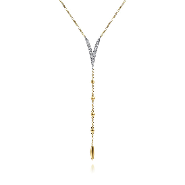 14K White & Yellow Gold Pavé Diamond Layered Chevron Necklace