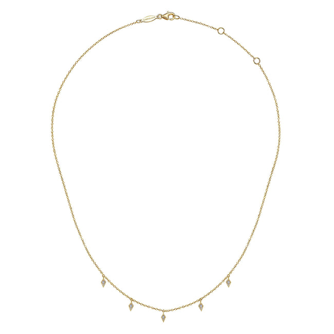 14K Yellow Gold Diamond Station Kite Droplet Necklace