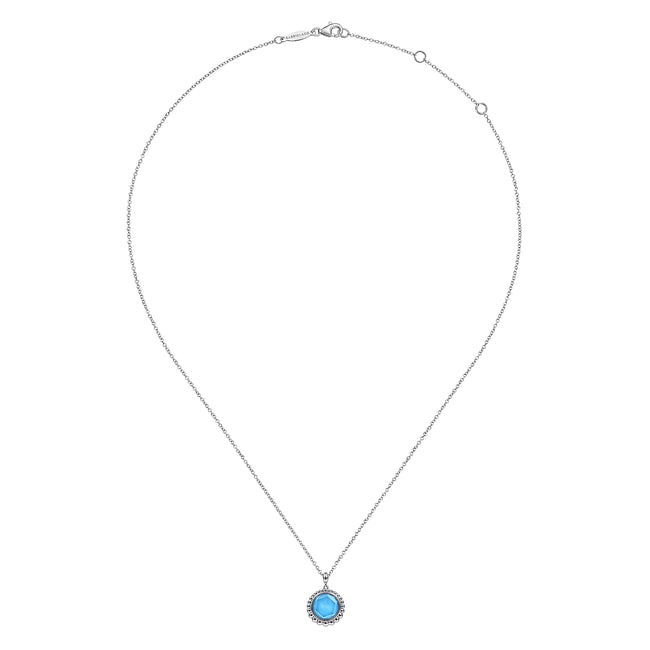 925 Sterling Silver Rock Crystal and Turquoise Pendant Necklace