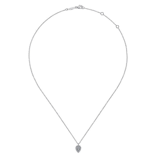 14K White Gold Inverted Teardrop Diamond Pendant Necklace