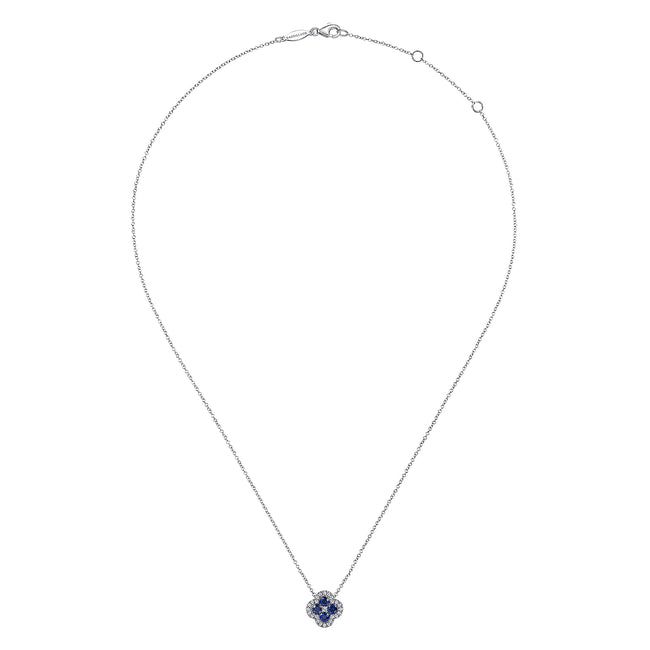 14K White Gold Diamond & Sapphire Pendant Necklace