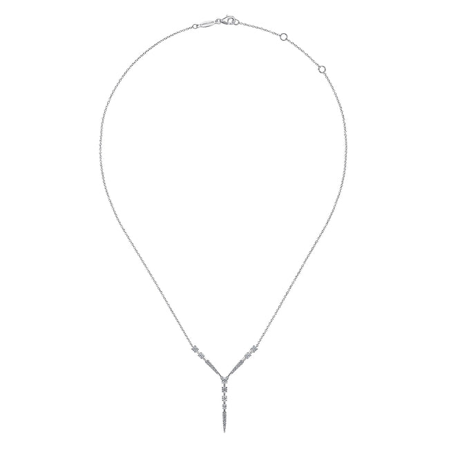 14K White Gold Diamond Station Y Necklace