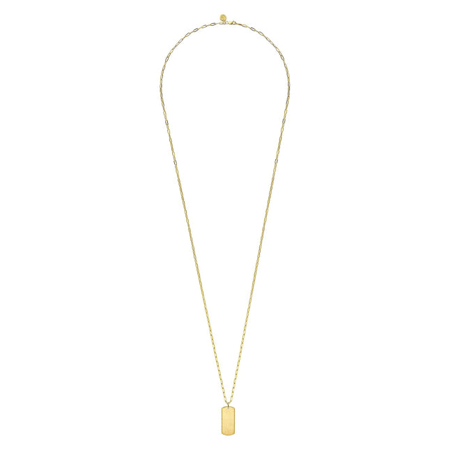 14K Yellow Gold ID Dog Tag Pendant Hollow Chain Necklace