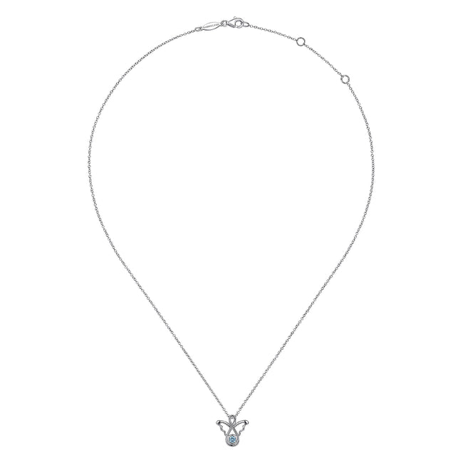 925 Sterling Silver Blue Topaz Angel Pendant Necklace