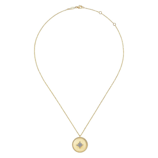 14K Yellow Gold Diamond Medallion Necklace with Diamond Star