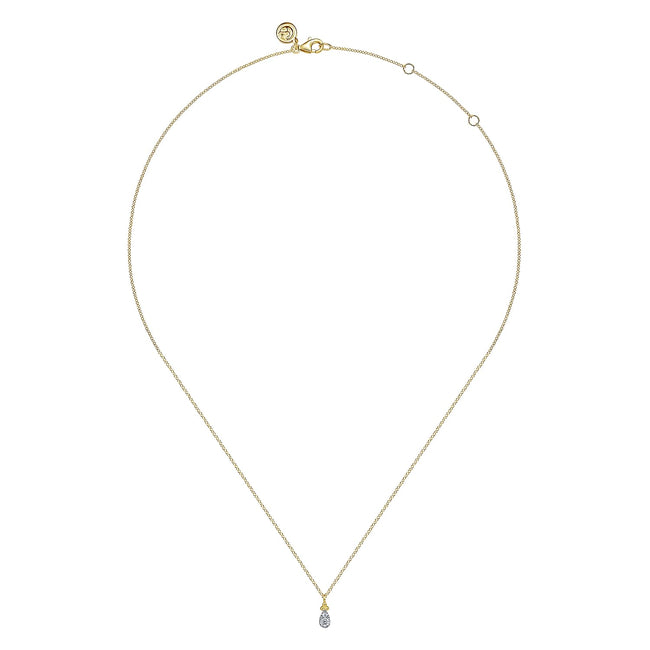 14K Yellow Gold Diamond Bujukan Teardrop Pendant Necklace